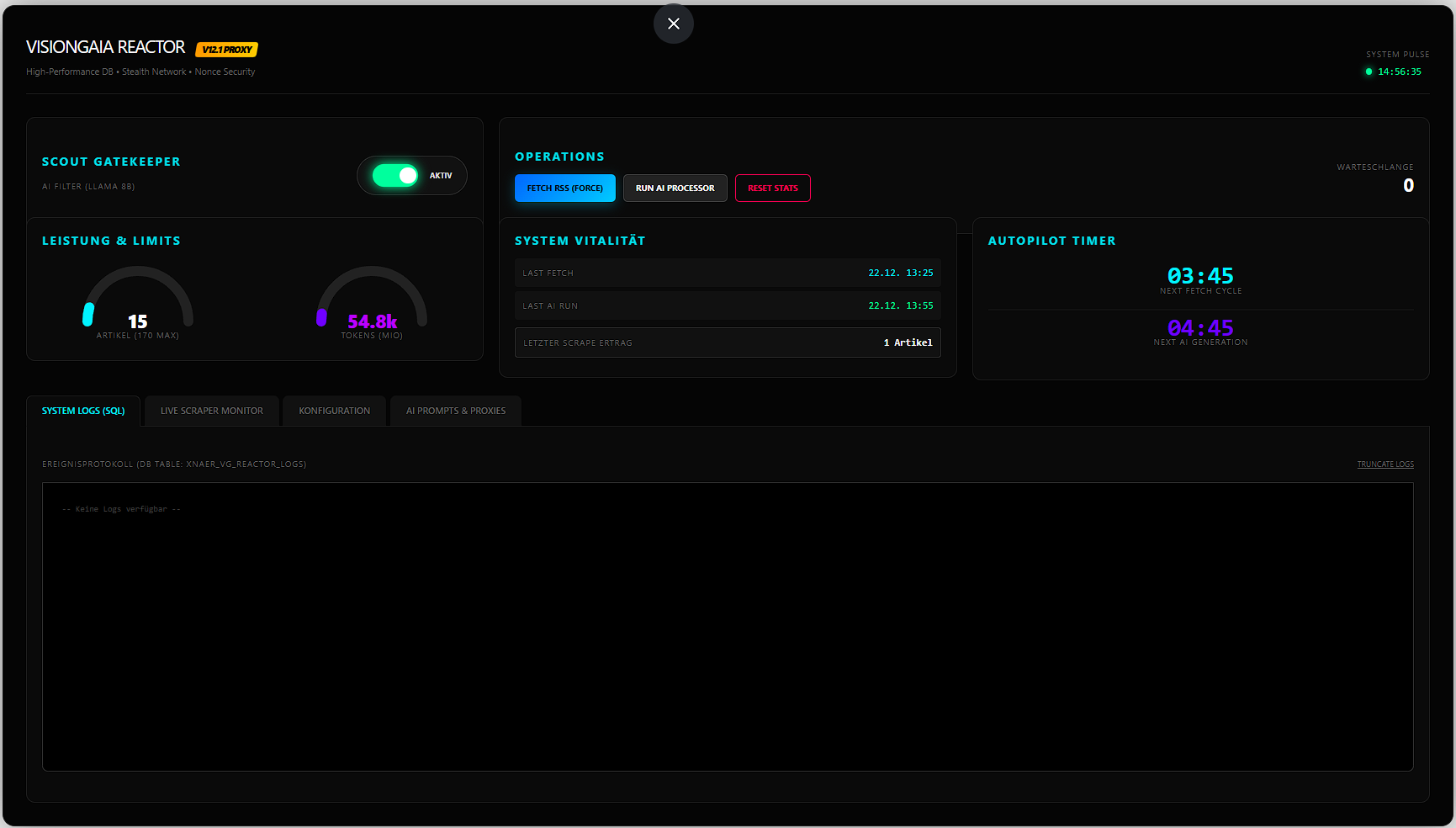 Reactor Dashboard