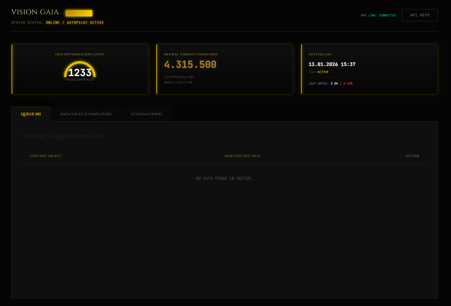 VisionGaia SEO Main Dashboard