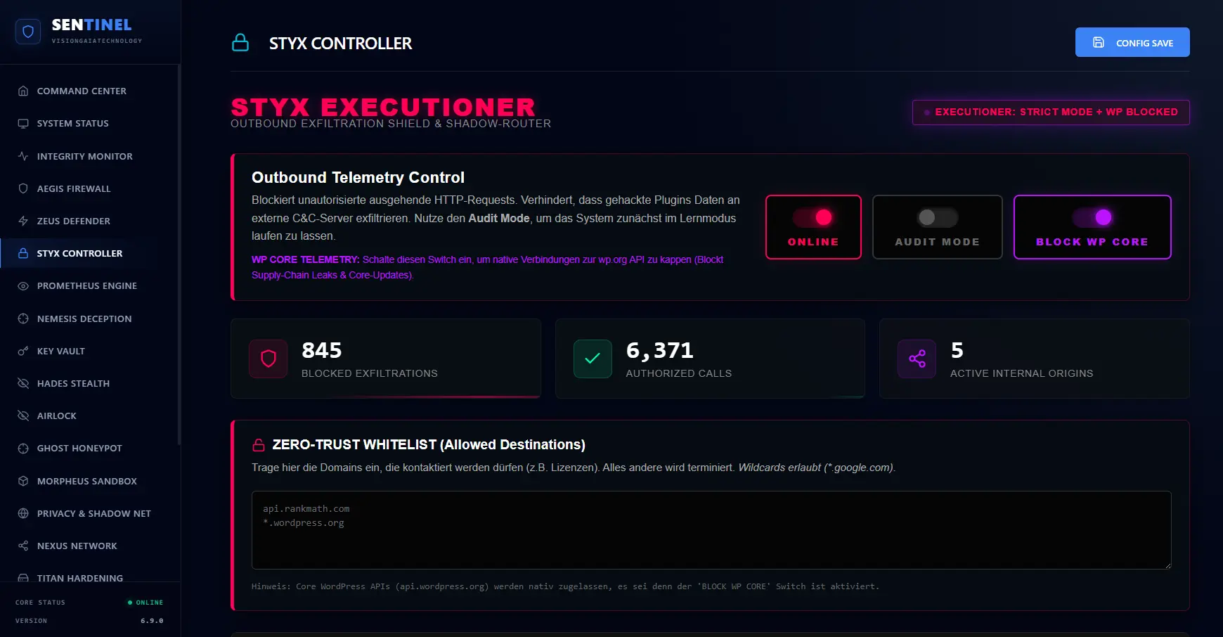 Sentinel Styx Dashboard