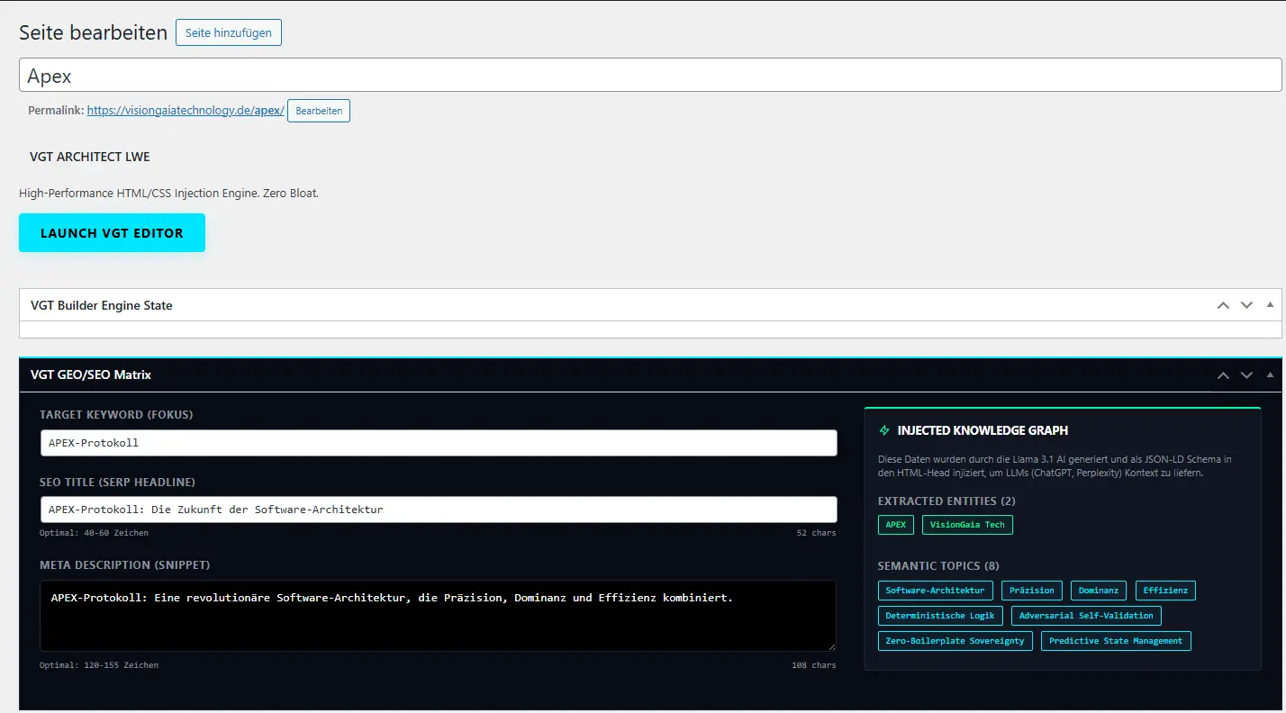 WP Editor Ansicht GEO und Architect